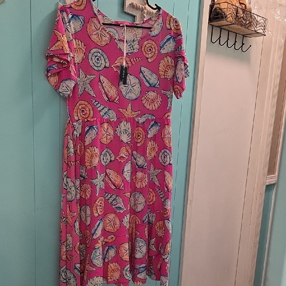 SO Pink Seashell Print Dress